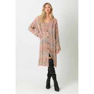 Mystree Long Sleeve V-Neck Button Down Cardigan in Latte Mix - Sz S - NWT
